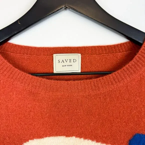 SAVED NY Womens S/M Graphic Hands 100% Cashmere Sweater Dark Orange $410